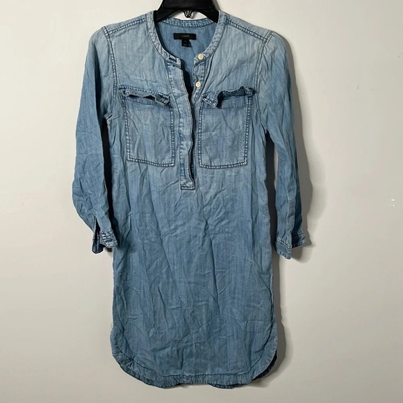J.Crew Drapey Chambray Button Tunic Shirt Dress - Picture 2 of 6